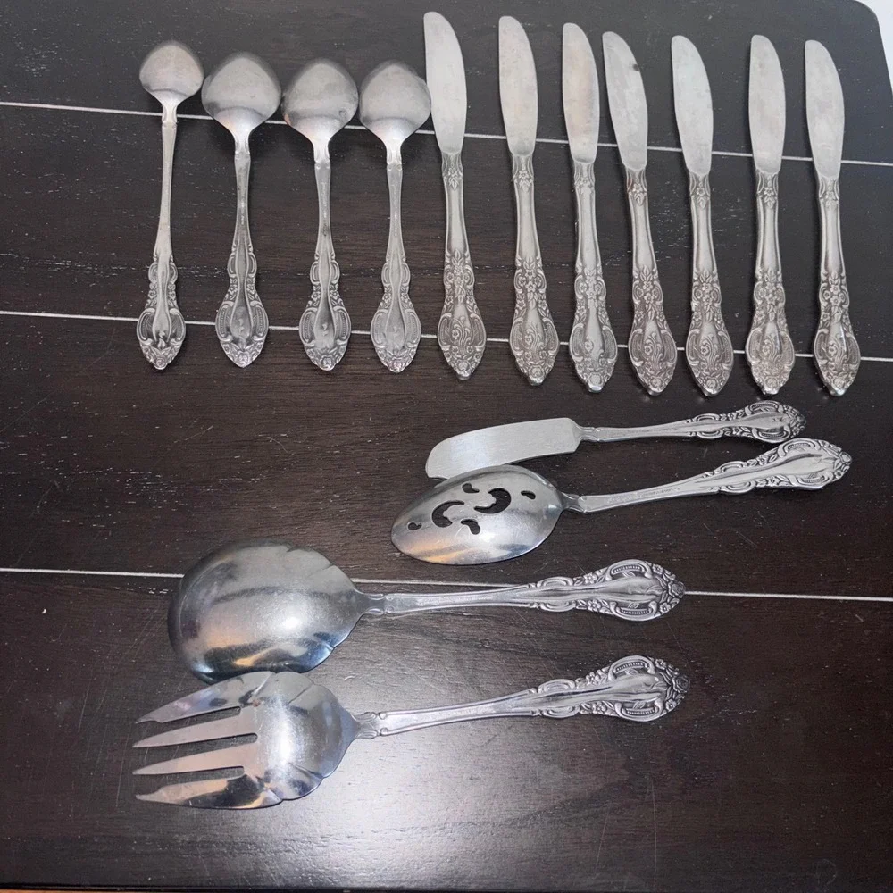 Vintage | Springtime | Stainless Japan‎ Ornate Floral Serving and Flatware Set